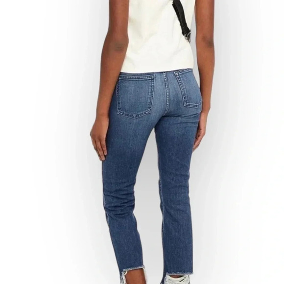 3X1  W3 Blue Cammi Cropped Distressed High-Rise Straight Leg Jeans 27 - Picture 2 of 10